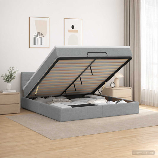 Letto Ottomano con Materasso e LED Grigio Chiaro 140 x 190 cm - homemem39