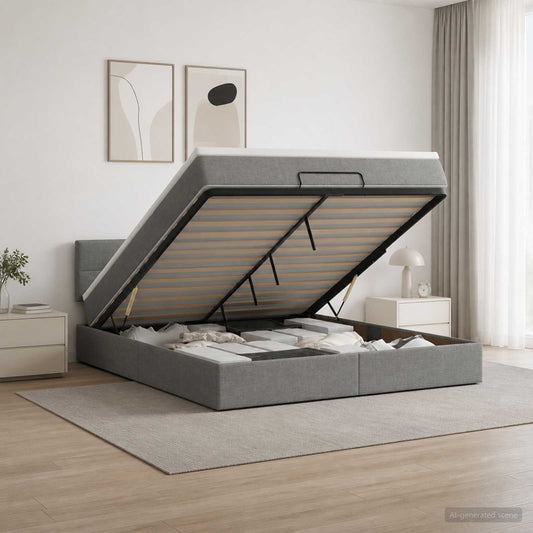 Letto ottomano con materasso Grigio Scuro 140 x 200 cm Tessuto - homemem39