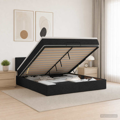 Letto Ottomano con Materasso e LED Nero 180 x 200 cm Tessuto