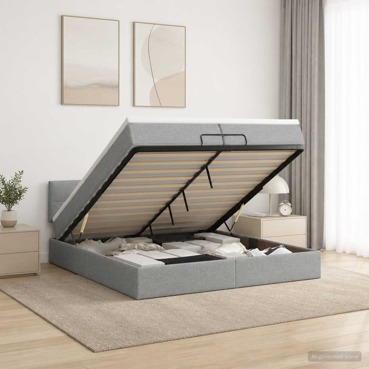 Letto Ottomano con Materasso e LED Grigio Chiaro 200 x 200 cm