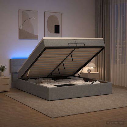 Letto Ottomano con Materasso e LED Grigio Chiaro 200 x 200 cm