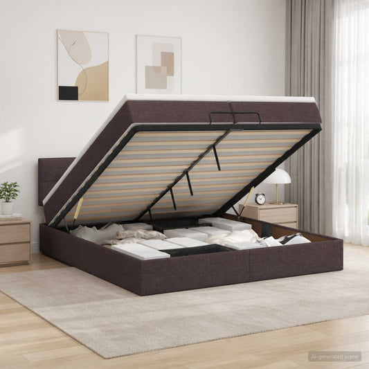 Letto ottomano con materasso Marrone Scuro 200 x 200 cm Tessuto