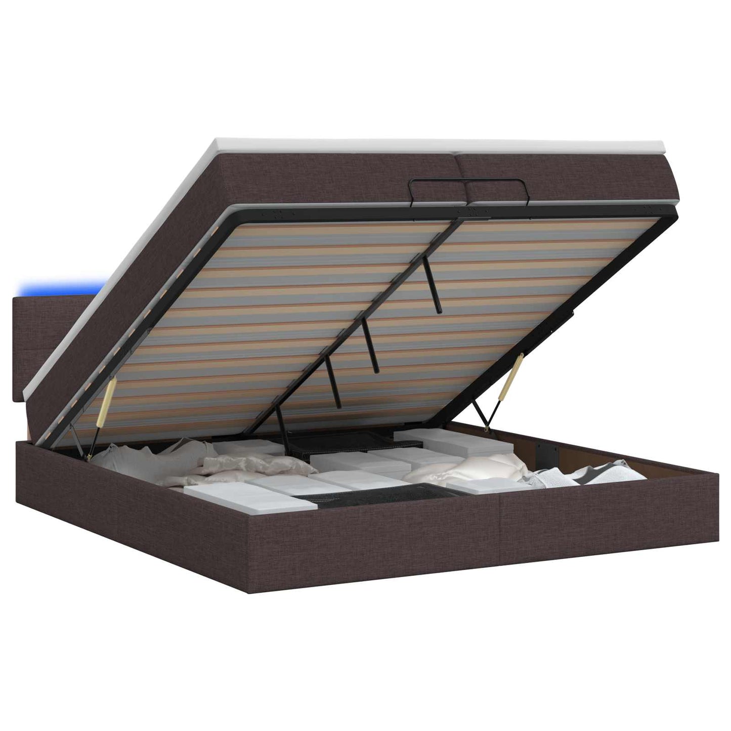 Letto Ottomano con Materasso e LED Marrone Scuro 200 x 200 cm | homemem39