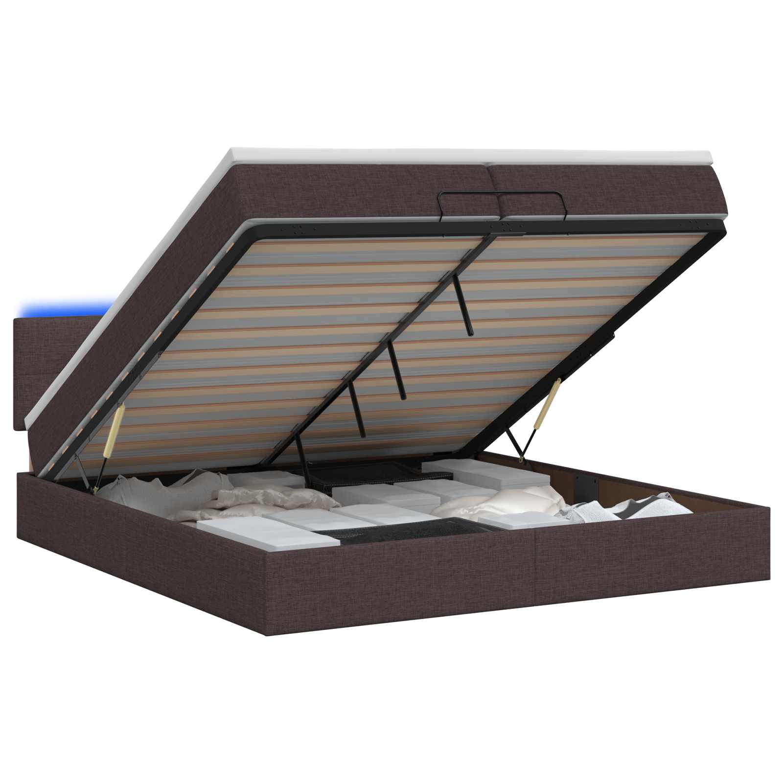 Letto Ottomano con Materasso e LED Marrone Scuro 200 x 200 cm | homemem39