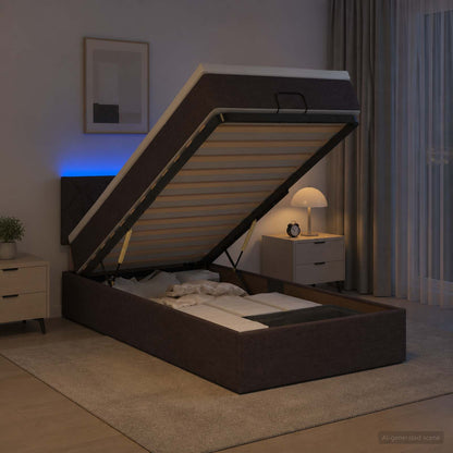 Letto Ottomano con Materasso e LED Marrone Scuro 90 x 200 cm