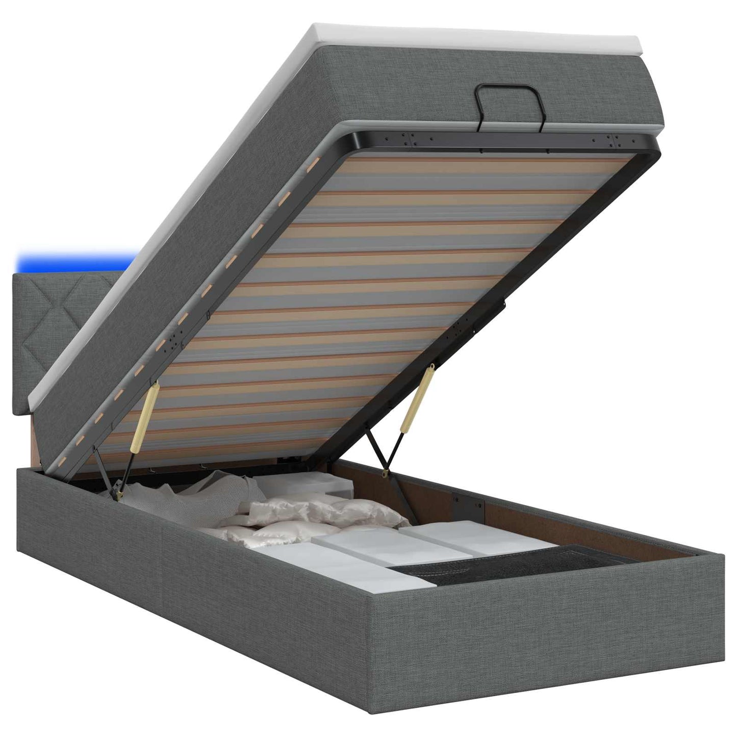 Letto Ottomano con Materasso e LED Grigio Scuro 90 x 200 cm