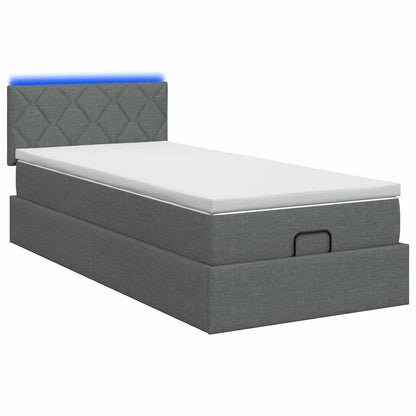 Letto Ottomano con Materasso e LED Grigio Scuro 90 x 200 cm