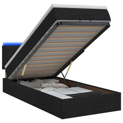 Letto Ottomano con Materasso e LED Nero 90 x 200 cm Tessuto