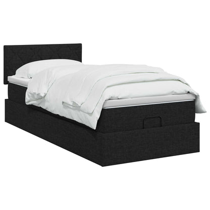 Letto Ottomano con Materasso e LED Nero 90 x 200 cm Tessuto