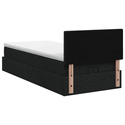 Letto Ottomano con Materasso e LED Nero 100 x 200 cm Tessuto