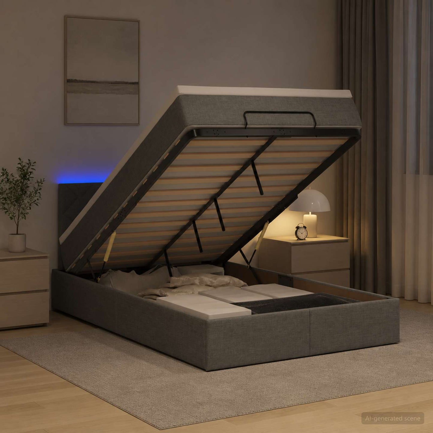 Letto Ottomano con Materasso e LED Grigio Scuro 120 x 200 cm