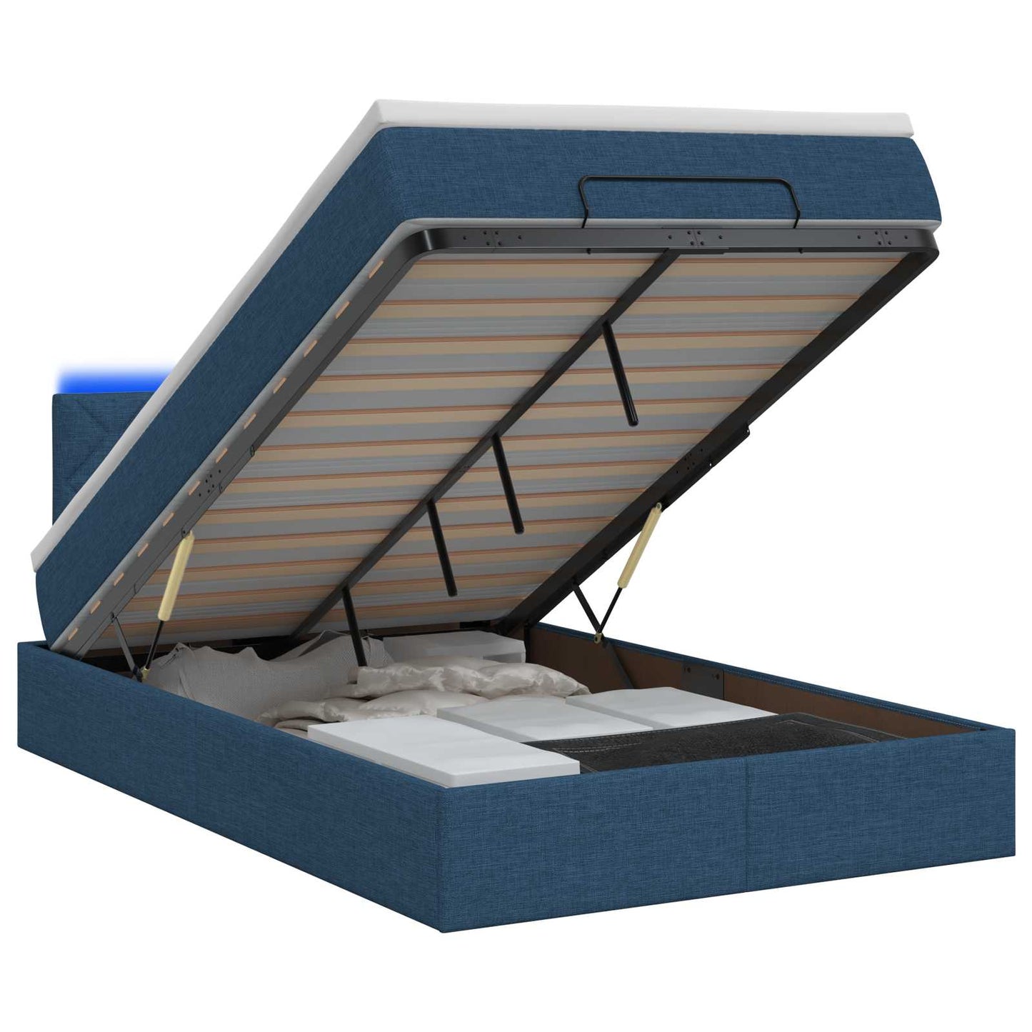 Letto Ottomano con Materasso e LED Blu 120 x 200 cm Tessuto