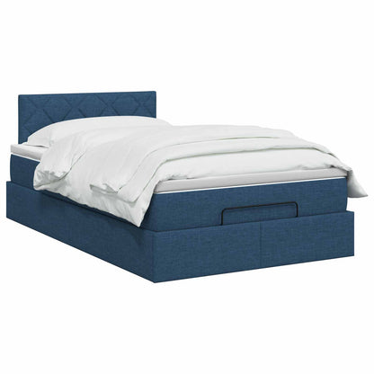 Letto Ottomano con Materasso e LED Blu 120 x 200 cm Tessuto