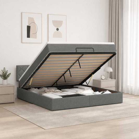 Letto ottomano con materasso Grigio Scuro 140 x 200 cm Tessuto
