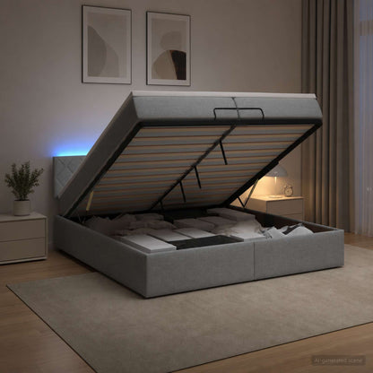 Letto Ottomano con Materasso e LED Grigio Chiaro 200 x 200 cm