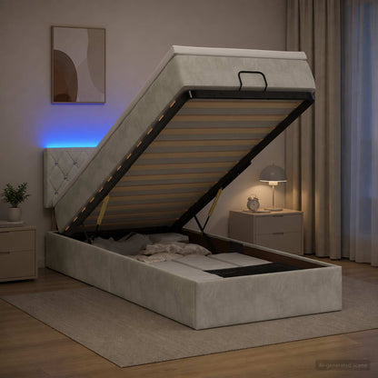 Letto Ottomano con Materasso e LED Grigio Chiaro 100 x 200 cm