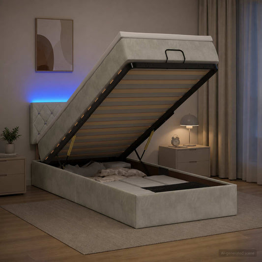 Letto Ottomano con Materasso e LED Grigio Chiaro 90 x 200 cm - homemem39