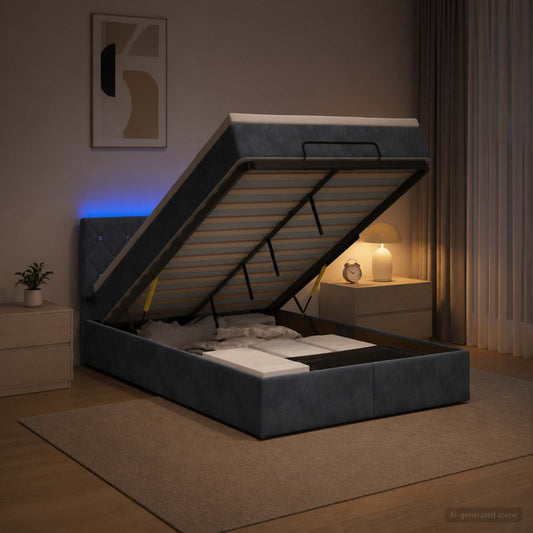 Letto Ottomano con Materasso e LED Grigio Scuro 120 x 200 cm - homemem39