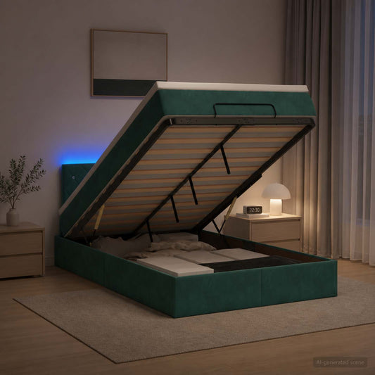 Letto Ottomano con Materasso e LED Verde Scuro 120 x 200 cm - homemem39