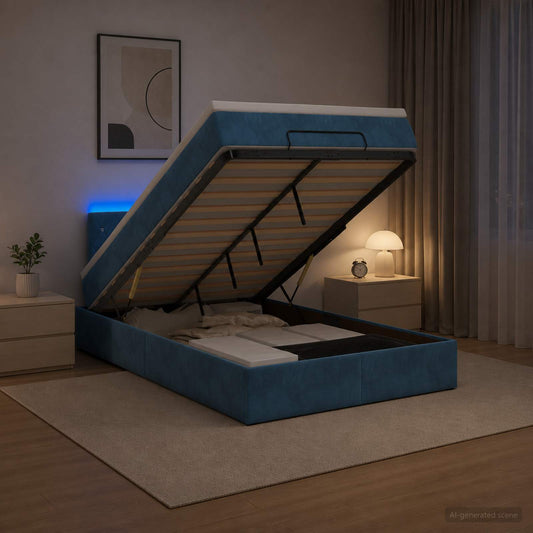 Letto Ottomano con Materasso e LED Blu scuro 120 x 200 cm - homemem39