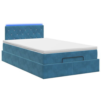 Letto Ottomano con Materasso e LED Blu scuro 120 x 200 cm