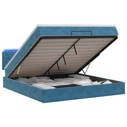 Letto Ottomano con Materasso e LED Blu scuro 140 x 190 cm