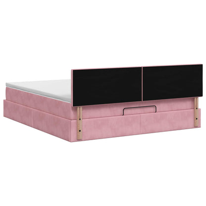 Letto Ottomano con Materasso e LED Rosa 140 x 190 cm Velluto | homemem39