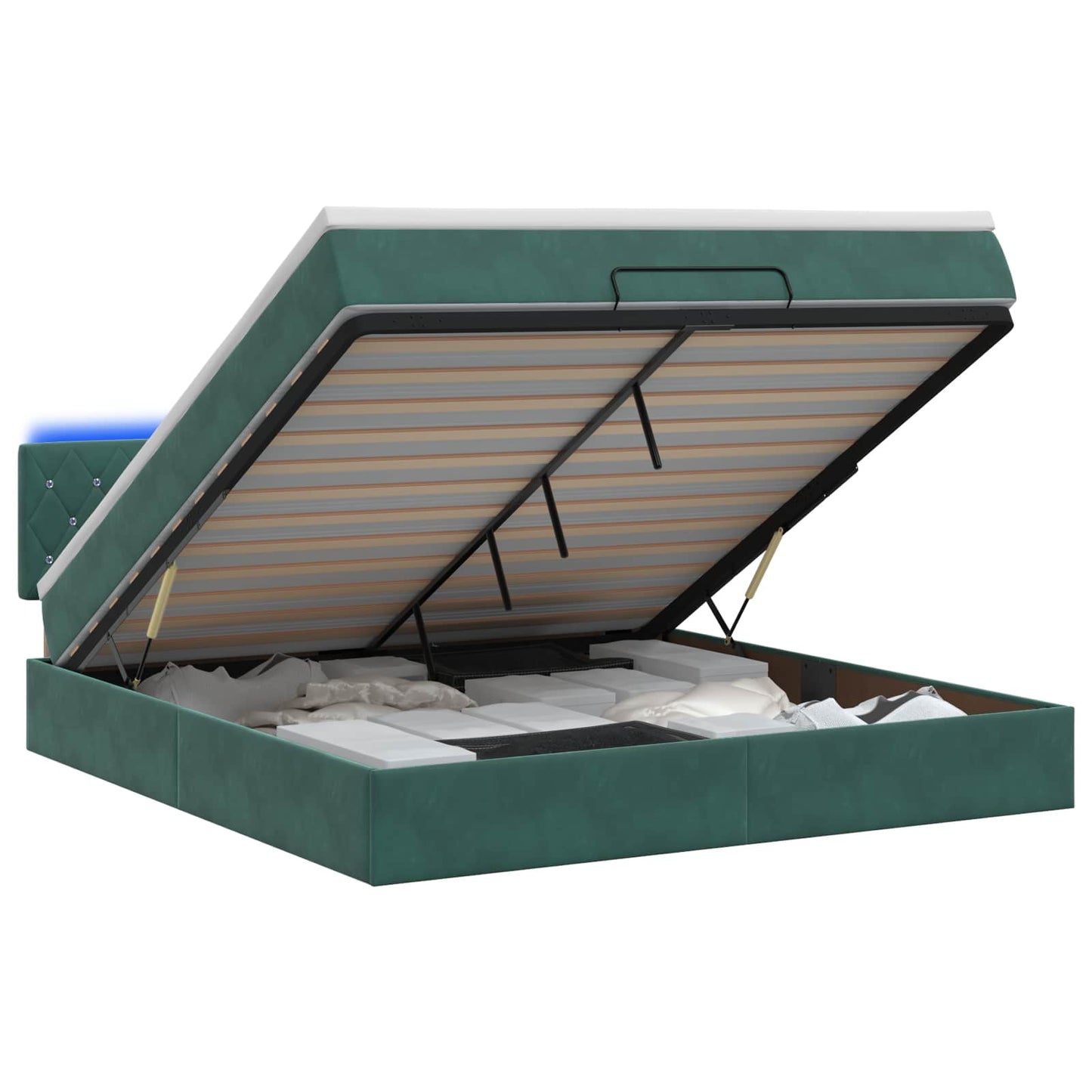 Letto Ottomano con Materasso e LED Verde Scuro 140 x 200 cm