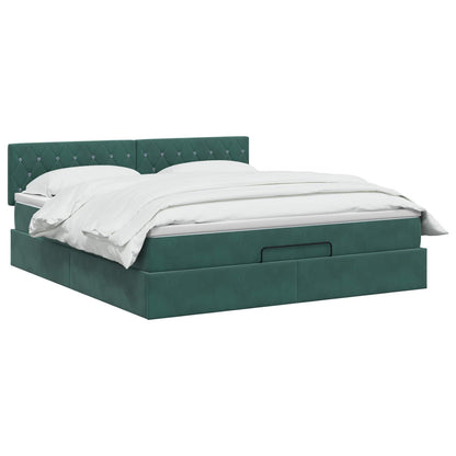 Letto Ottomano con Materasso e LED Verde Scuro 140 x 200 cm