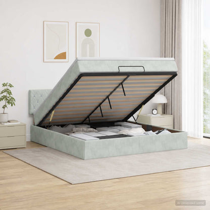 Letto ottomano con materasso Grigio Chiaro 140 x 190 cm Velluto