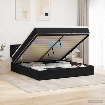 Letto Ottomano con Materasso e LED Nero 140 x 200 cm Velluto | homemem39