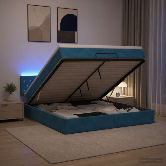Letto Ottomano con Materasso e LED Blu scuro 140 x 190 cm - homemem39