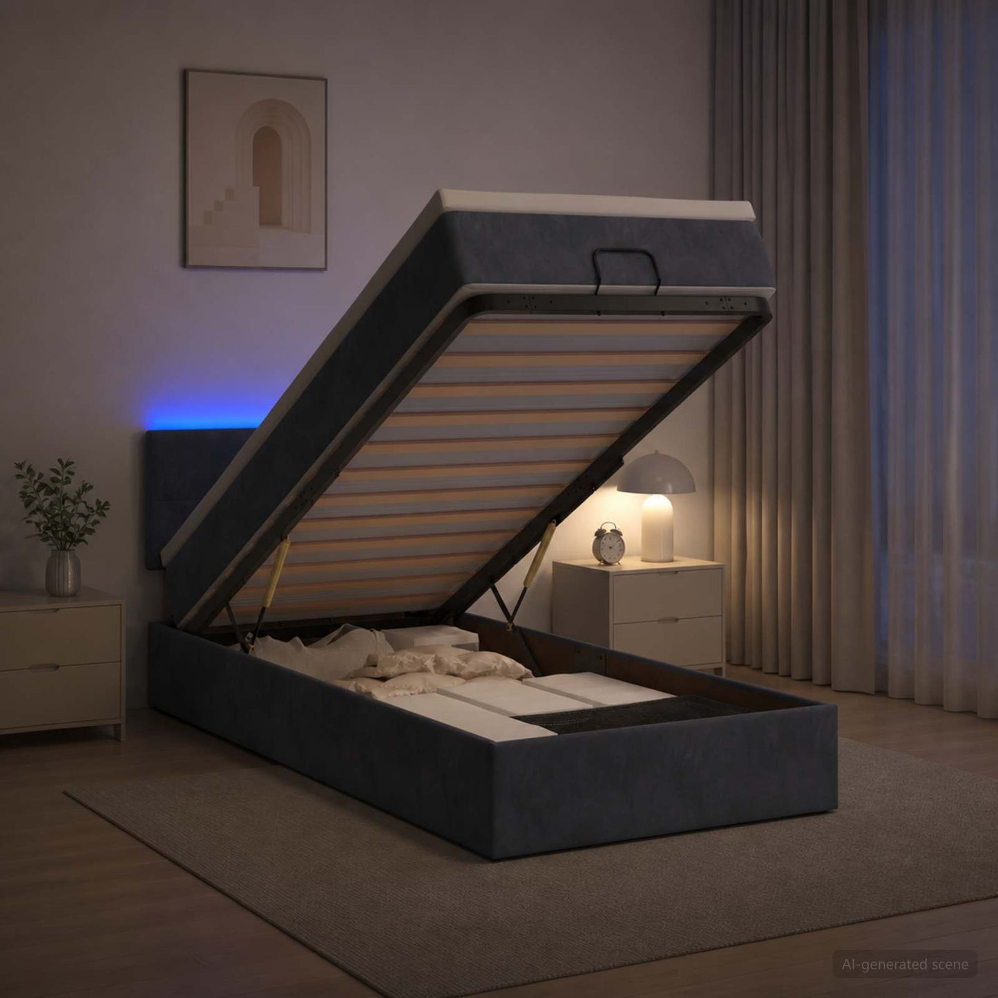Letto Ottomano con Materasso e LED Grigio Scuro 80 x 200 cm