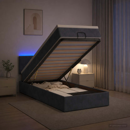 Letto Ottomano con Materasso e LED Grigio Scuro 100 x 200 cm