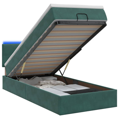 Letto Ottomano con Materasso e LED Verde Scuro 100 x 200 cm | homemem39