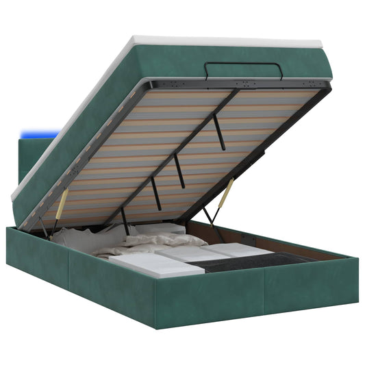 Letto Ottomano con Materasso e LED Verde Scuro 120 x 190 cm | homemem39
