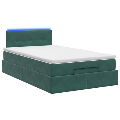 Letto Ottomano con Materasso e LED Verde Scuro 120 x 200 cm | homemem39
