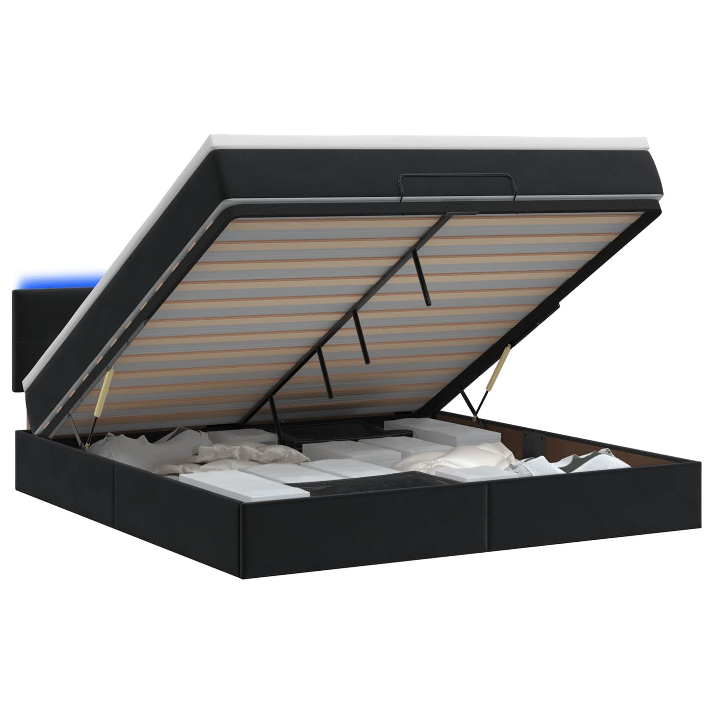 Letto Ottomano con Materasso e LED Nero 140 x 200 cm Velluto