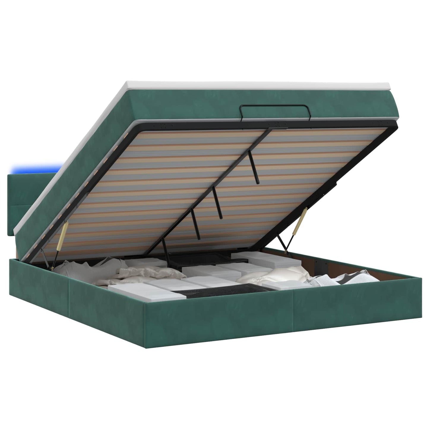 Letto Ottomano con Materasso e LED Verde Scuro 140 x 200 cm