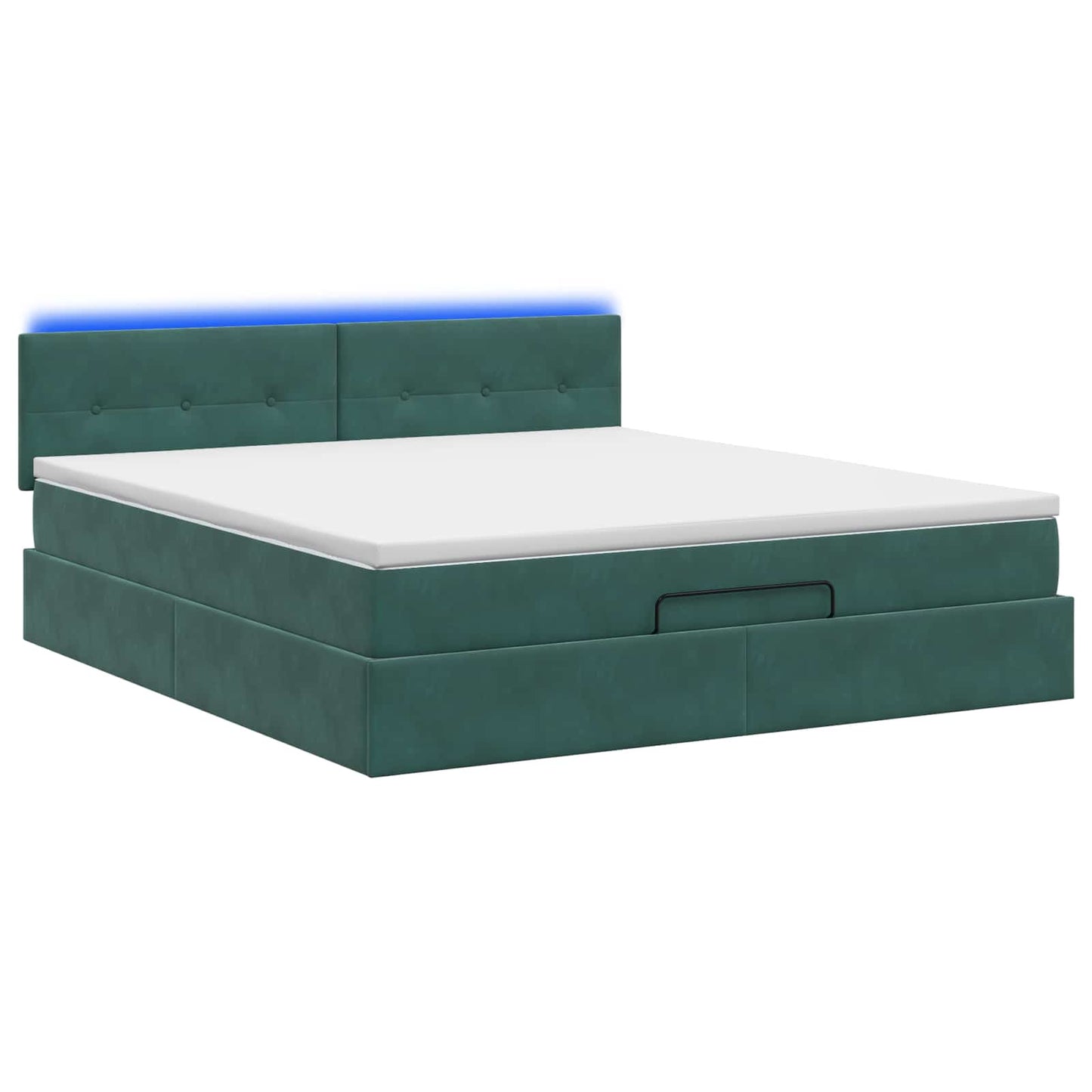 Letto Ottomano con Materasso e LED Verde Scuro 160 x 200 cm