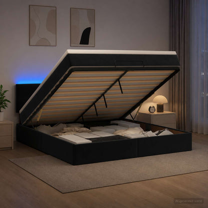 Letto Ottomano con Materasso e LED Nero 140 x 200 cm Velluto