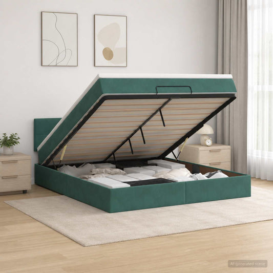 Letto Ottomano con Materasso e LED Verde Scuro 180 x 200 cm - homemem39