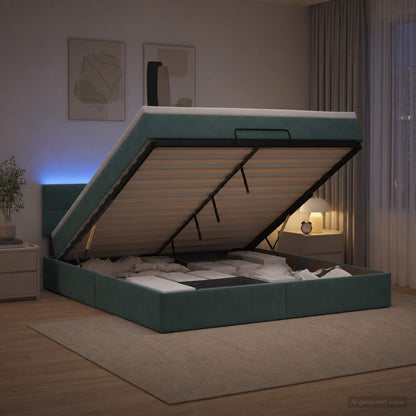 Letto Ottomano con Materasso e LED Verde Scuro 160 x 200 cm