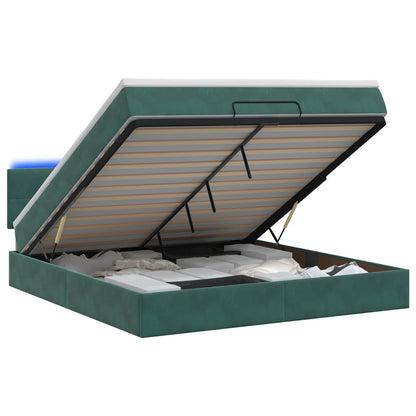 Letto Ottomano con Materasso e LED Verde Scuro 180 x 200 cm | homemem39