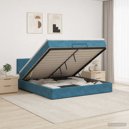 Letto Ottomano con Materasso e LED Blu scuro 140 x 200 cm