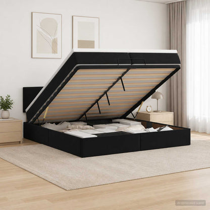 Letto Ottomano con Materasso e LED Nero 200 x 200 cm Velluto | homemem39