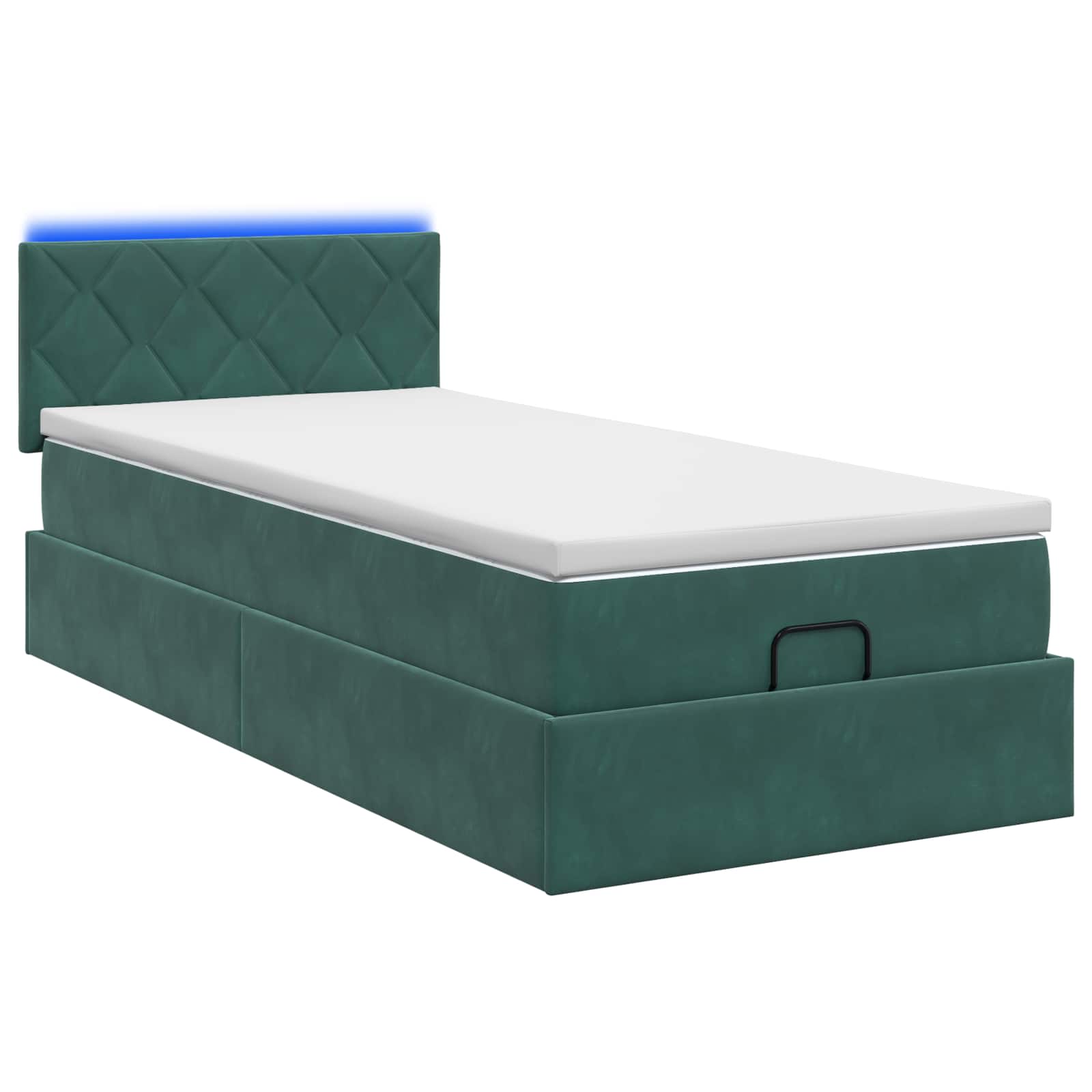 Letto Ottomano con Materasso e LED Verde Scuro 80 x 200 cm | homemem39
