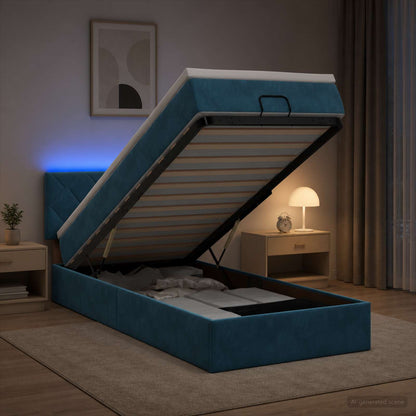 Letto Ottomano con Materasso e LED Blu scuro 100 x 200 cm | homemem39
