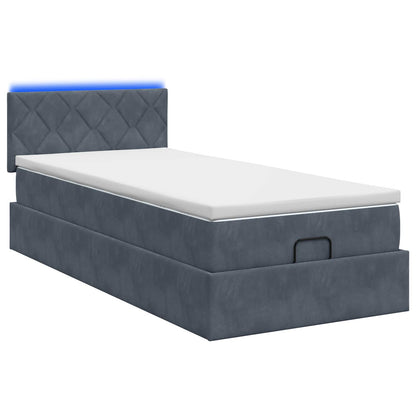 Letto Ottomano con Materasso e LED Grigio Scuro 100 x 200 cm | homemem39