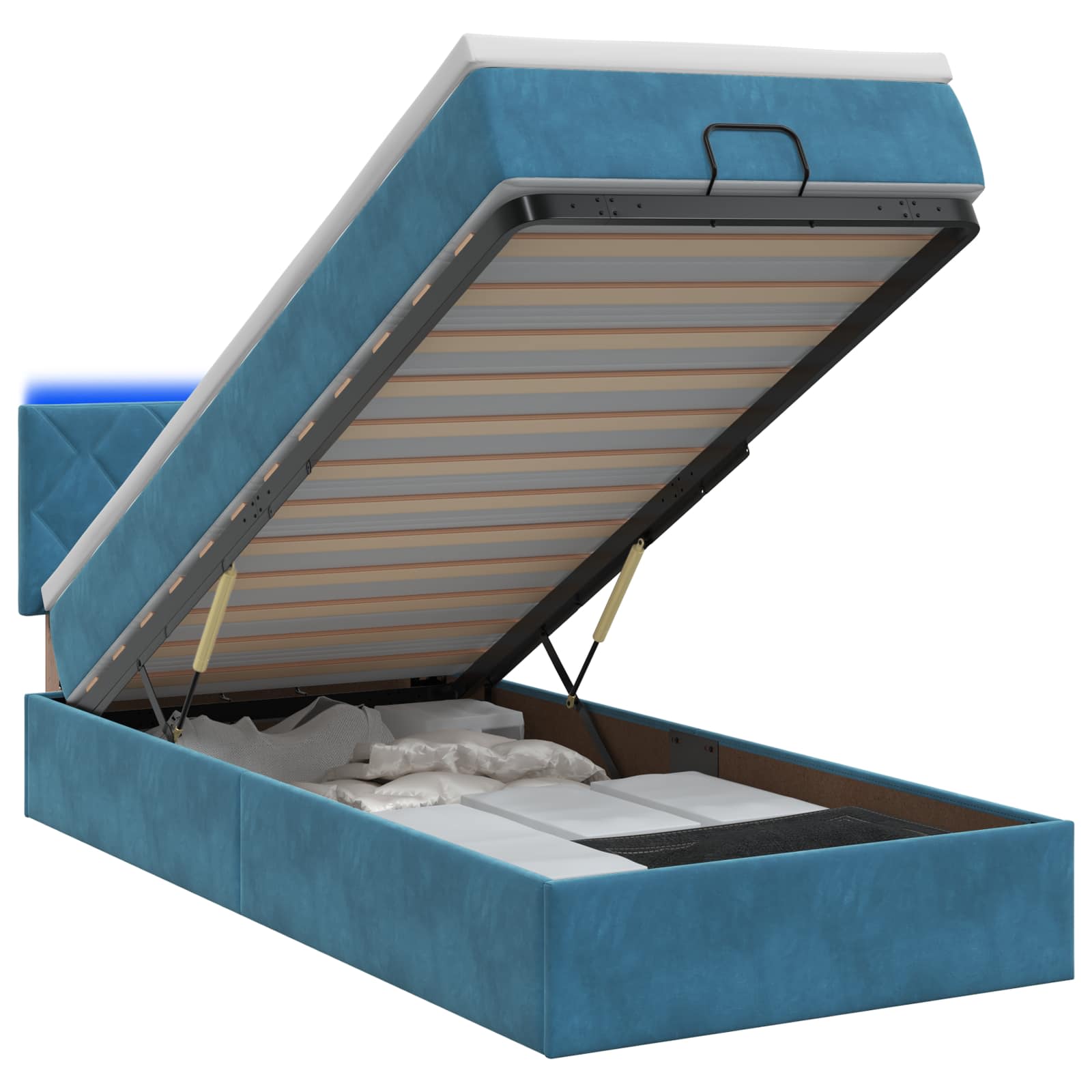 Letto Ottomano con Materasso e LED Blu scuro 100 x 200 cm | homemem39